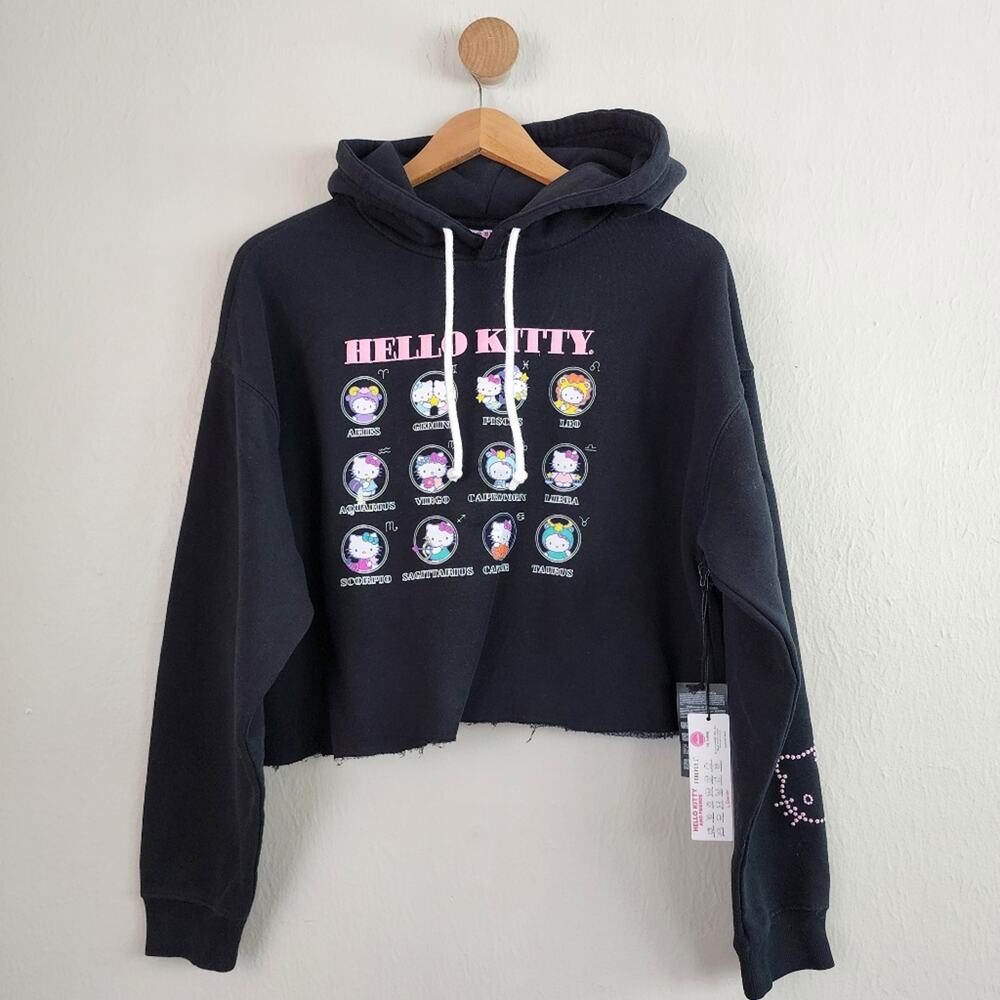 Forever 21 Hello Kitty Astrology Graphic Cropped Hoodie Black Plus Size 0X NWT